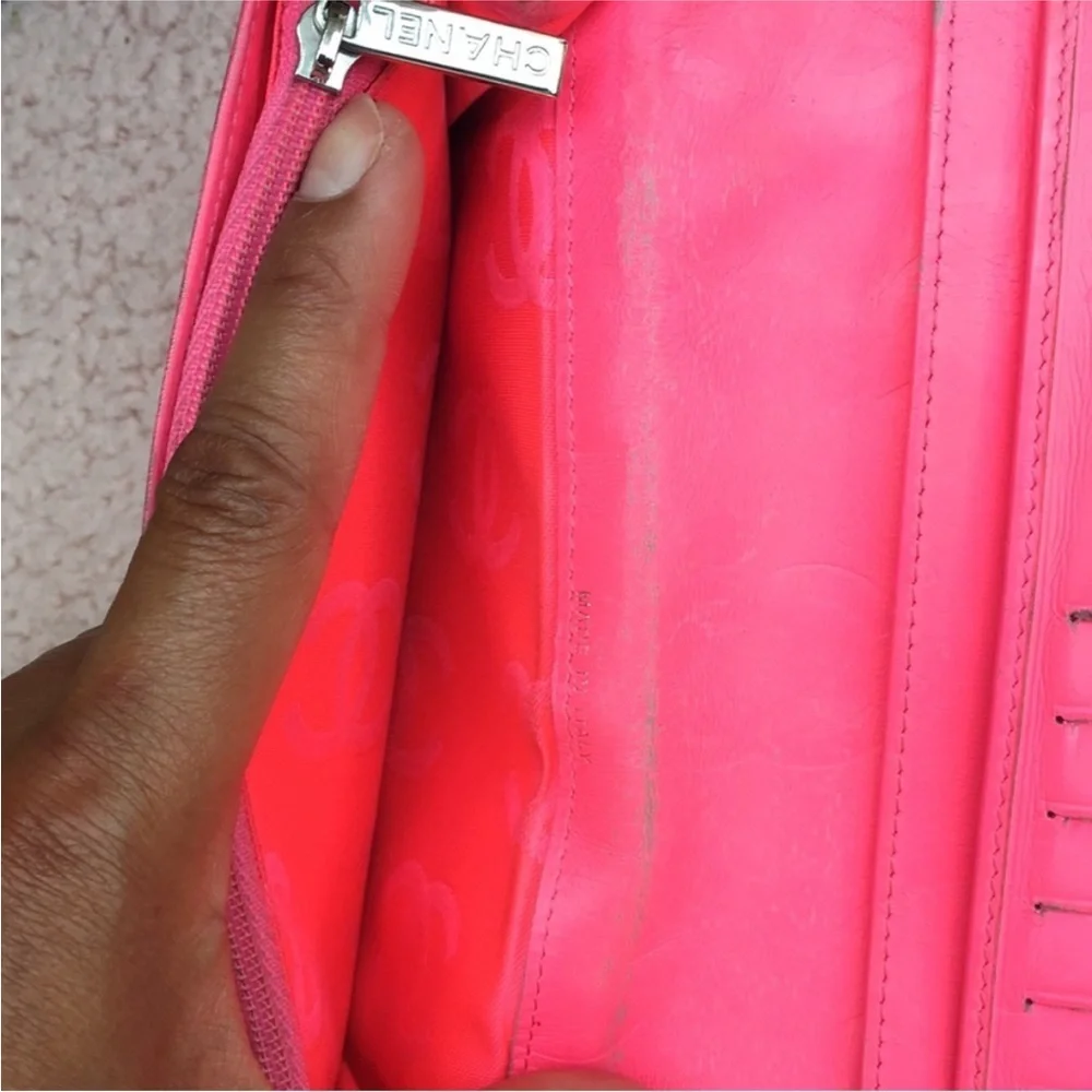 Chanel Black Cambon Quilted Leather Wallet Hot Pink Interior Black CC Classic